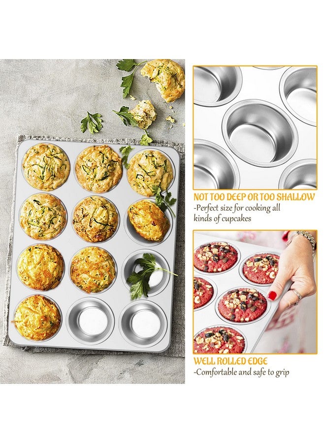 إي-فار قوالب كب كيك من إي-فار، 12 كوبًا، مجموعة من قطعتين، قوالب كب كيك من الفولاذ المقاوم للصدأ، قوالب خبز كب كيك معدنية للفرن، حجم عادي وسهل التنظيف، غير سام وآمن للاستخدام في غسالة الأطباق - عبوة من قطعتين - Image 4