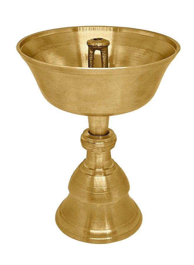 Satvik 2 Pc Set of Pure Brass Diya for Pooja Tibetan Buddhist Altar Supplies Indian Puja Kutthu Vilakku Deepam Meditation Offering Butter Lamp Tea Light Holder Indian Housewarming Return Gift Idea - Image 5