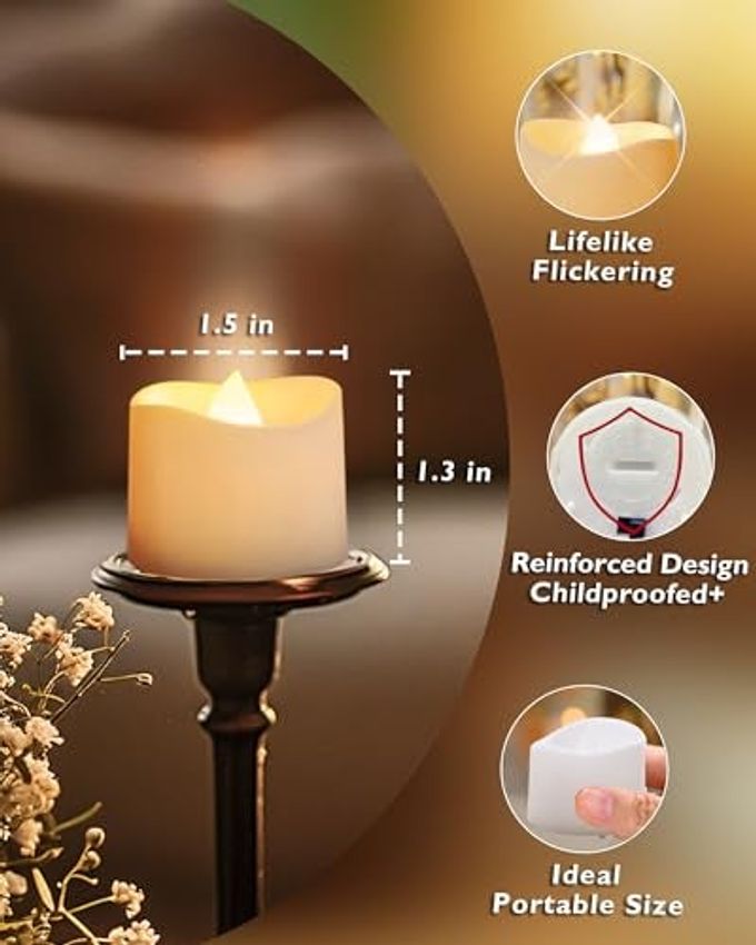 Homemory 48-Pack Novelty Flickering Flameless Tea Lights Candles, 200+Hours Battery-Operated LED Fake Candles for Wedding Table Centerpieces,Proposal,Anniversary, White Base, 1.5''xH1.3 - Image 3