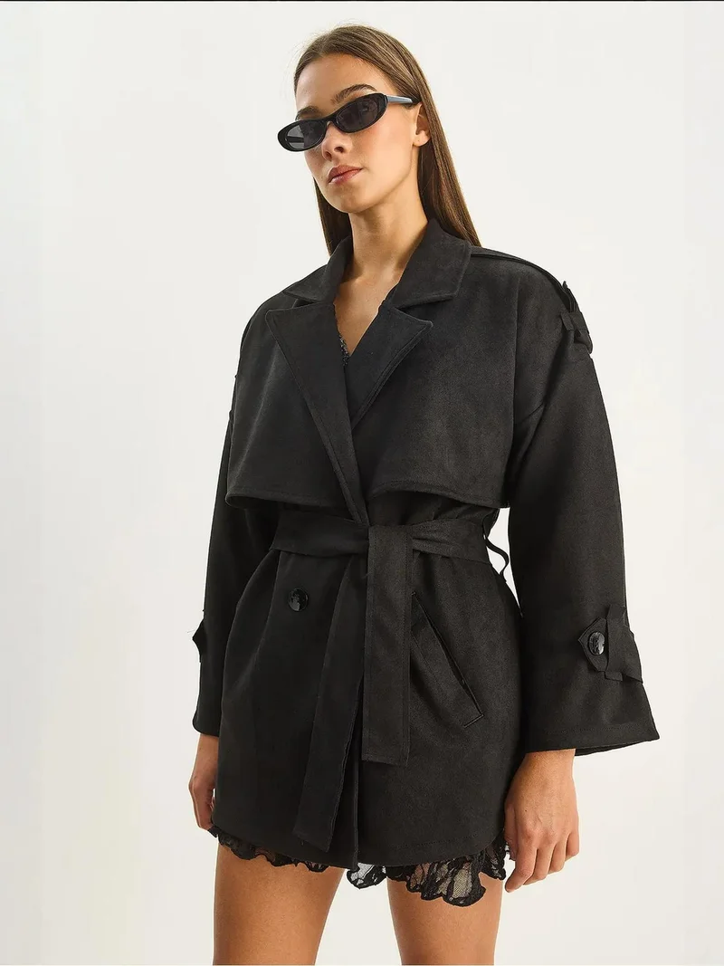 بيانكو لوتشي معطف ترنش من جلد الغزال الصناعي بقصة واسعة من لوتشي