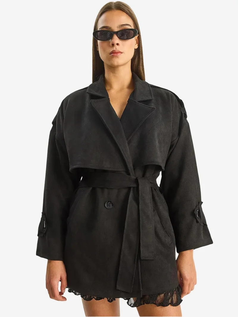 بيانكو لوتشي معطف ترنش من جلد الغزال الصناعي بقصة واسعة من لوتشي