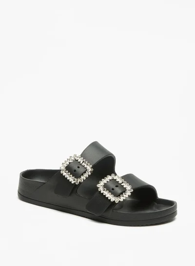 Flora Bella By Shoexpress Solid Slip-On Sandal with Embellished Buckle