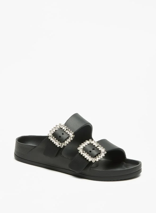 Flora Bella By Shoexpress Solid Slip-On Sandal with Embellished Buckle