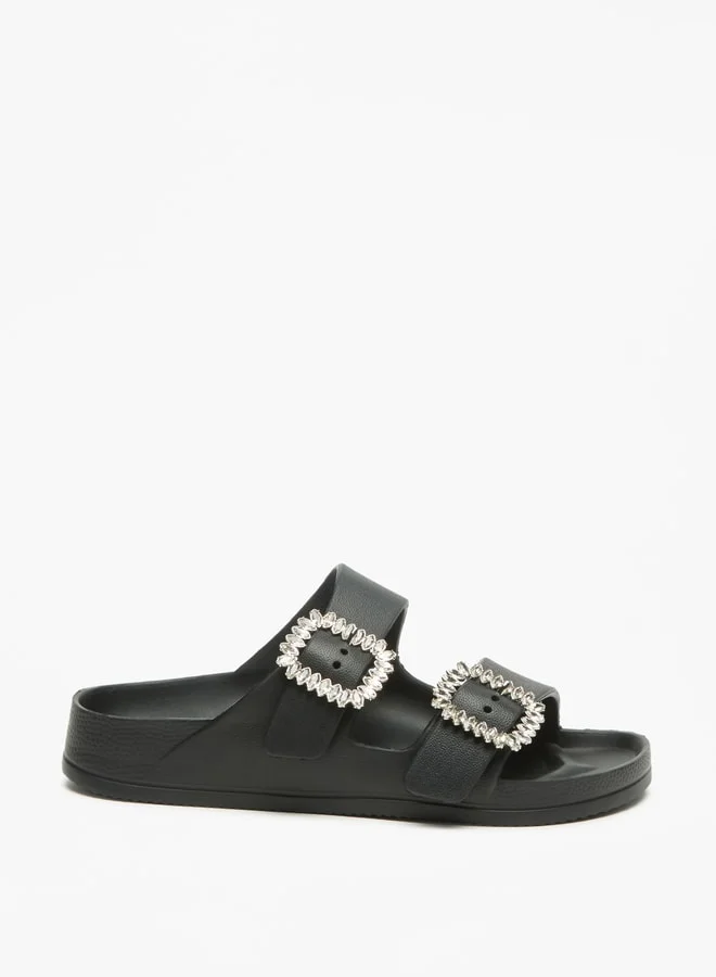 Flora Bella By Shoexpress Solid Slip-On Sandal with Embellished Buckle