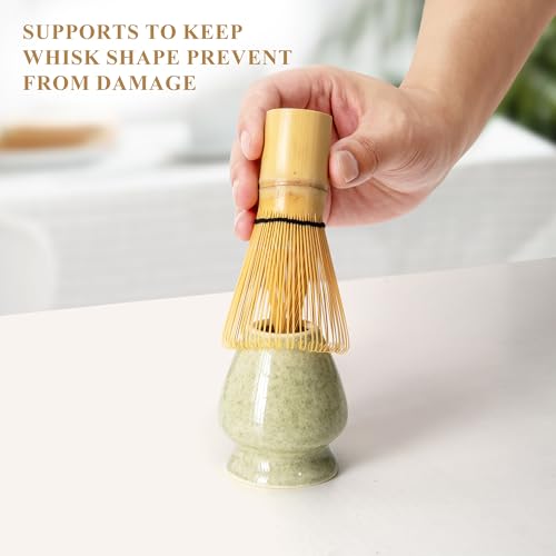YIBO Matcha Whisk Set, Matcha Making Kit Whisk (Chasen Holder), Ceramic Whisk Holder (Mottled Green), Bamboo Scoop, Powder Starter Sifter, Spoon Japanese Tea Tools For Ceremony Gift - Image 5