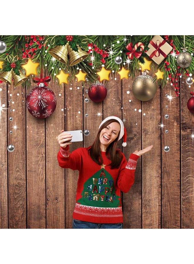 Blulu خلفية عيد الميلاد للتصوير قماش بنمط خشبي خلفية عيد الميلاد زينة شجرة الصنوبر خلفية تصوير عيد الميلاد خلفية تصوير عيد الميلاد لعيد رأس السنة إكسسوارات عيد الميلاد، 72.8 × 43.3 بوصة - Image 4