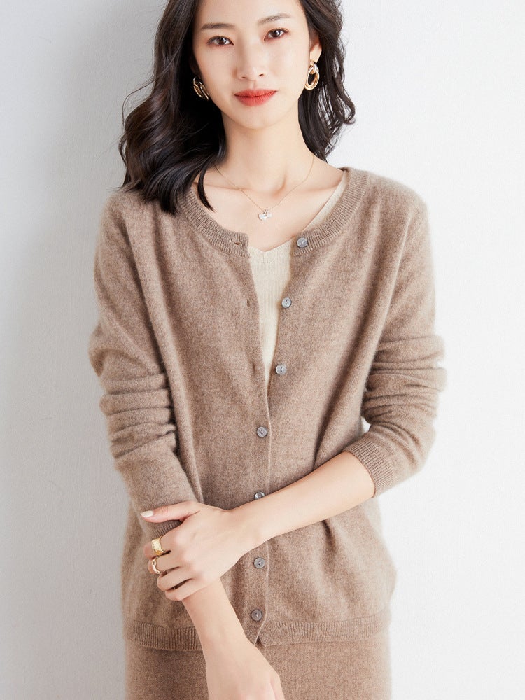 2024 Winter Wool-Blend Knit Cardigan CAMEL  - Image 1