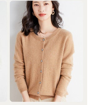 2024 Winter Wool-Blend Knit Cardigan CAMEL  - Image 4