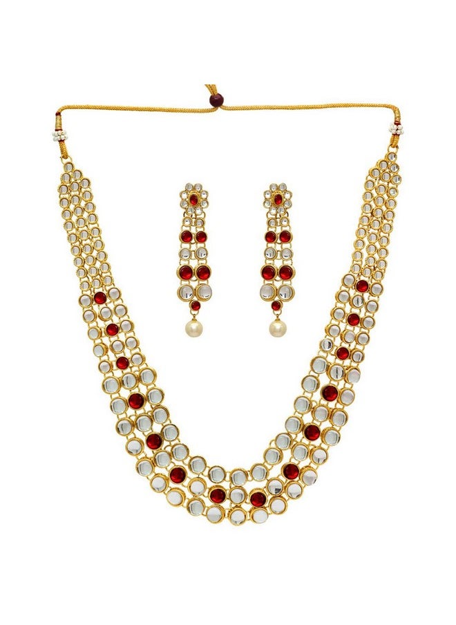 Aheli - Indian Bollywood Style Wedding Party Faux Kundan Necklace With Earrings Set Ethnic Fashion Jewelry For Women - Image 1