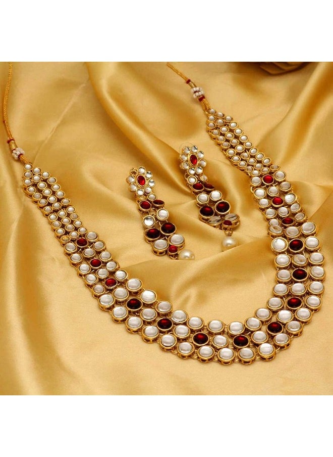 Aheli - Indian Bollywood Style Wedding Party Faux Kundan Necklace With Earrings Set Ethnic Fashion Jewelry For Women - Image 1