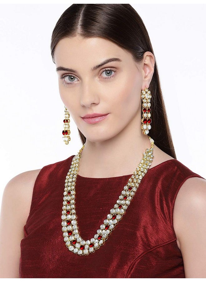 Aheli - Indian Bollywood Style Wedding Party Faux Kundan Necklace With Earrings Set Ethnic Fashion Jewelry For Women - Image 1