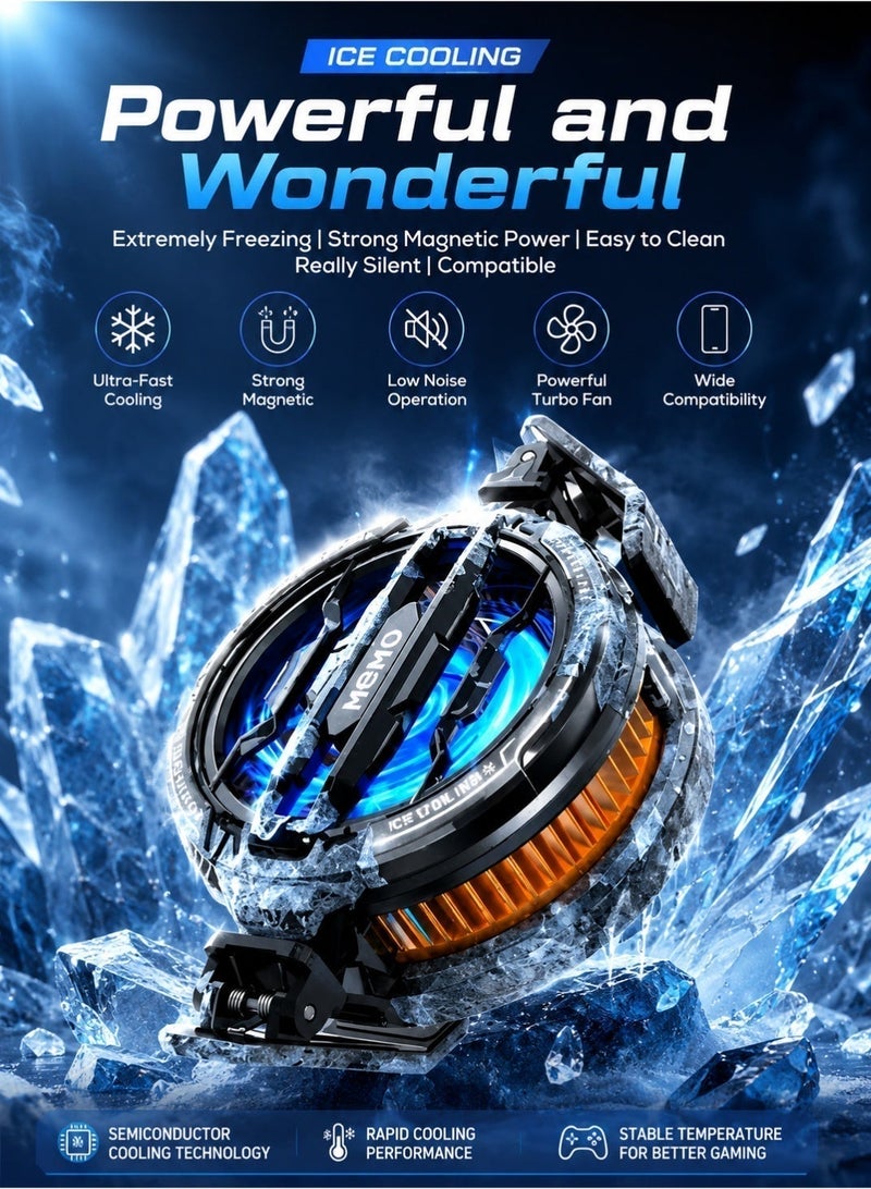 Memo Magnetic Semiconductor Phone Cooler for Gaming, Ultra Fast Ice Cooling Fan with RGB Light, Mobile Phone Cooling Fan for PUBG, iPhone & Android, Low Noise Gaming Radiator, USB Powered - Image 2