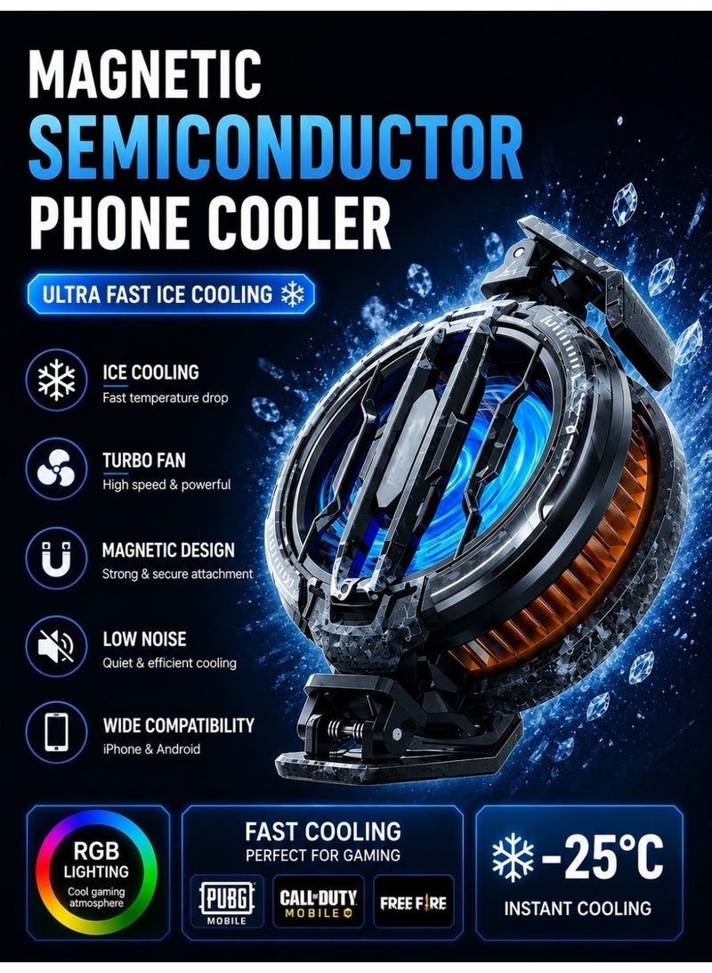 Memo Magnetic Semiconductor Phone Cooler for Gaming, Ultra Fast Ice Cooling Fan with RGB Light, Mobile Phone Cooling Fan for PUBG, iPhone & Android, Low Noise Gaming Radiator, USB Powered - Image 1
