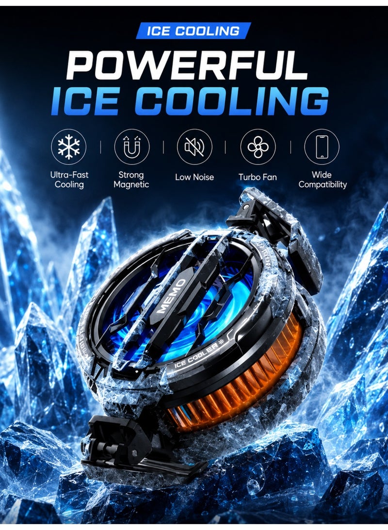 Memo Magnetic Semiconductor Phone Cooler for Gaming, Ultra Fast Ice Cooling Fan with RGB Light, Mobile Phone Cooling Fan for PUBG, iPhone & Android, Low Noise Gaming Radiator, USB Powered - Image 2