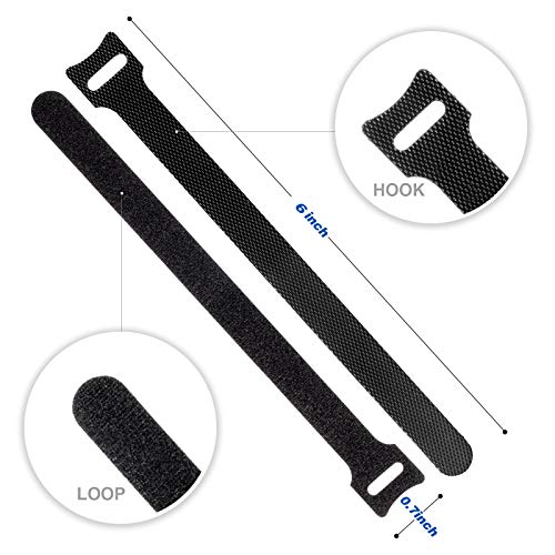 OneLeaf 80PCS Reusable Cable Ties, Black Adjustable 6-Inch Cord Organizer Ties, Multi-purpose Hook Loop Cable Management Wire Ties for Organizing Home, Office, Data Centers - Image 3