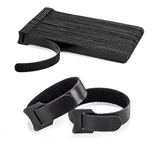 OneLeaf 80PCS Reusable Cable Ties, Black Adjustable 6-Inch Cord Organizer Ties, Multi-purpose Hook Loop Cable Management Wire Ties for Organizing Home, Office, Data Centers - Image 1