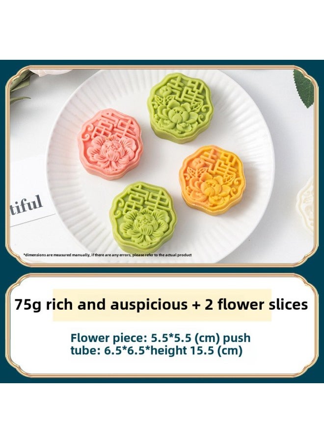 Generic - 2024 Flow Heart Moon Cake Mold Embossing Abrasives Press Mold Mung Bean Cake Ice Skin Press Baking Home Pastry-Color:75g Rich And Auspicious - Image 1