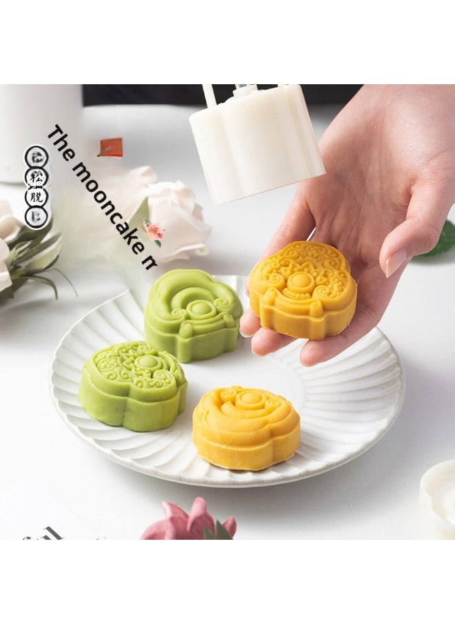 Generic - 2024 Flow Heart Moon Cake Mold Embossing Abrasives Press Mold Mung Bean Cake Ice Skin Press Baking Home Pastry-Color:75g Rich And Auspicious - Image 1