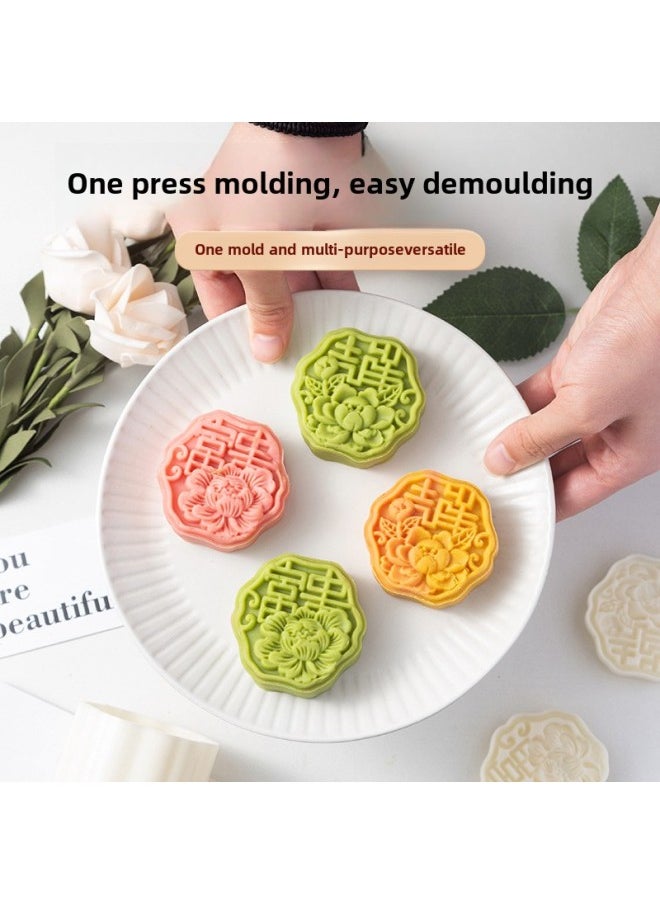Generic - 2024 Flow Heart Moon Cake Mold Embossing Abrasives Press Mold Mung Bean Cake Ice Skin Press Baking Home Pastry-Color:75g Rich And Auspicious - Image 1