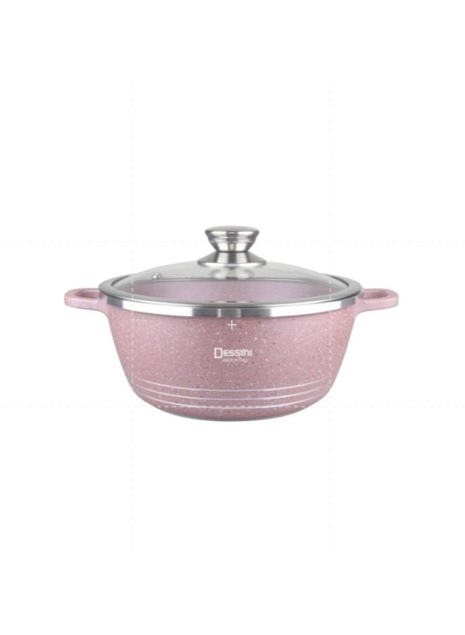 DESSINI Granite Non Stick Casserole Pot With Lid Pink 32cm