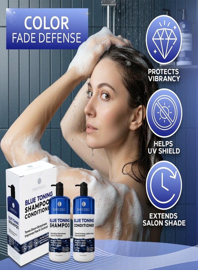 BELLISSO Blue Shampoo and Conditioner Set - Sulfate Free and Paraben Free - Neutralizing Toner to Correct Orange, Brassy Hair Back to Brunette - Professional Formula - For Women and Men - 16 Fl Oz (Set of 2) - Image 4