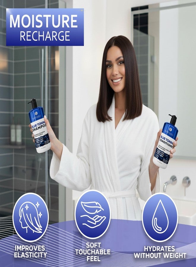 BELLISSO Blue Shampoo and Conditioner Set - Sulfate Free and Paraben Free - Neutralizing Toner to Correct Orange, Brassy Hair Back to Brunette - Professional Formula - For Women and Men - 16 Fl Oz (Set of 2) - Image 5