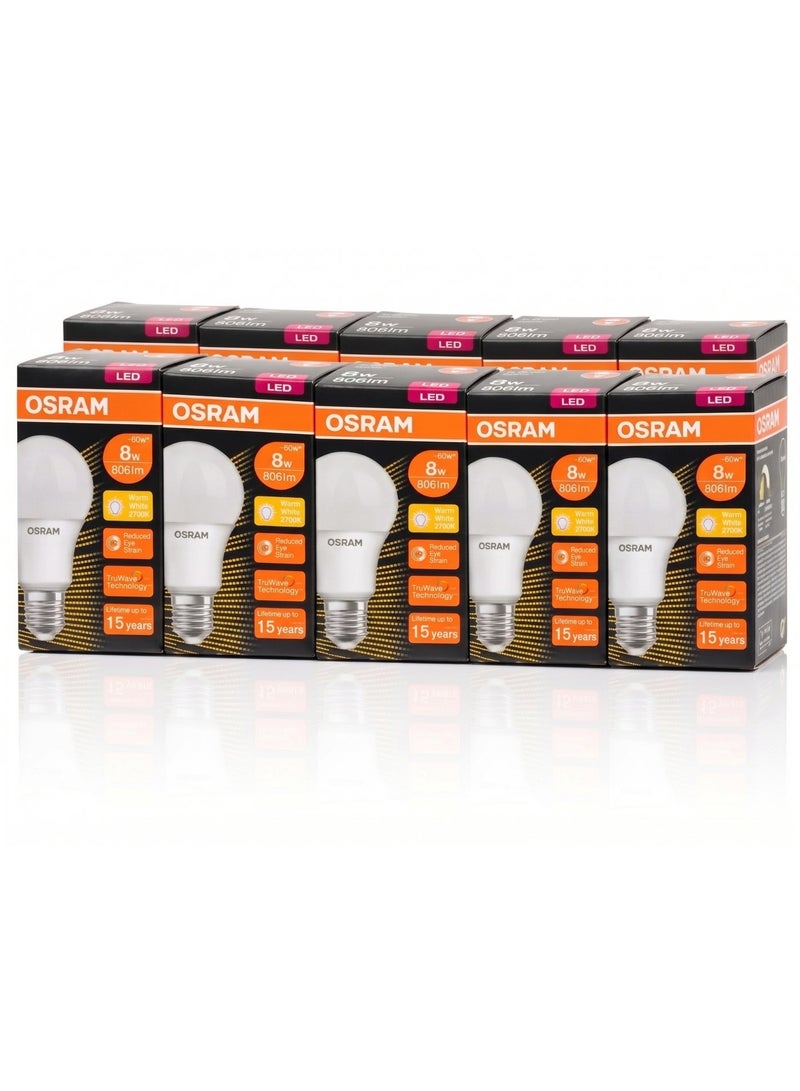 OSRAM مصباح LED من أوسرام فئة A 8.5W 2700K أبيض دافئ قاعدة E27 - عبوة من 10 - Image 2