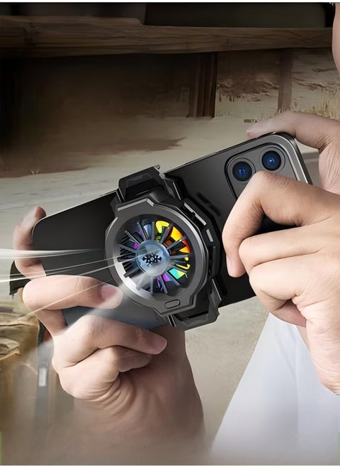 Cell Phone Cooler for Gaming, Mobile Phone Cooling Fan with Sleep Timer/Fan Speed Settings for 6.7-8.8 cm iPhone/Android Heatsink, Cellphone Radiator RGB Light