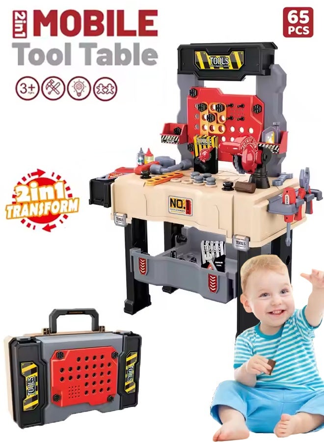 Kids Tool Bench Set with Realistic Tool, Pretend Play Construction Workbench Toys for Toddlers, Build a Kids Tool Workshop Set for Boys and Girls - Image 1
