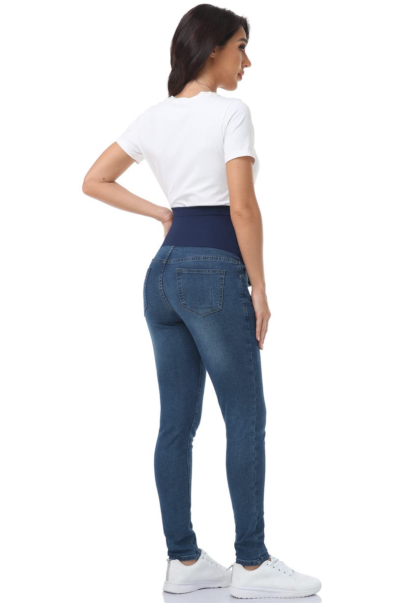 POSHGLAM Women's Maternity Jeans Over Belly 29'' Skinny Denim Jeggings Comfy Stretch Pregnancy Pants(Dark Blue, X-Large) - Image 5