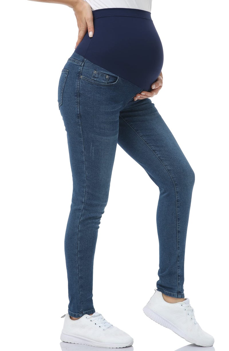POSHGLAM Women's Maternity Jeans Over Belly 29'' Skinny Denim Jeggings Comfy Stretch Pregnancy Pants(Dark Blue, X-Large) - Image 4