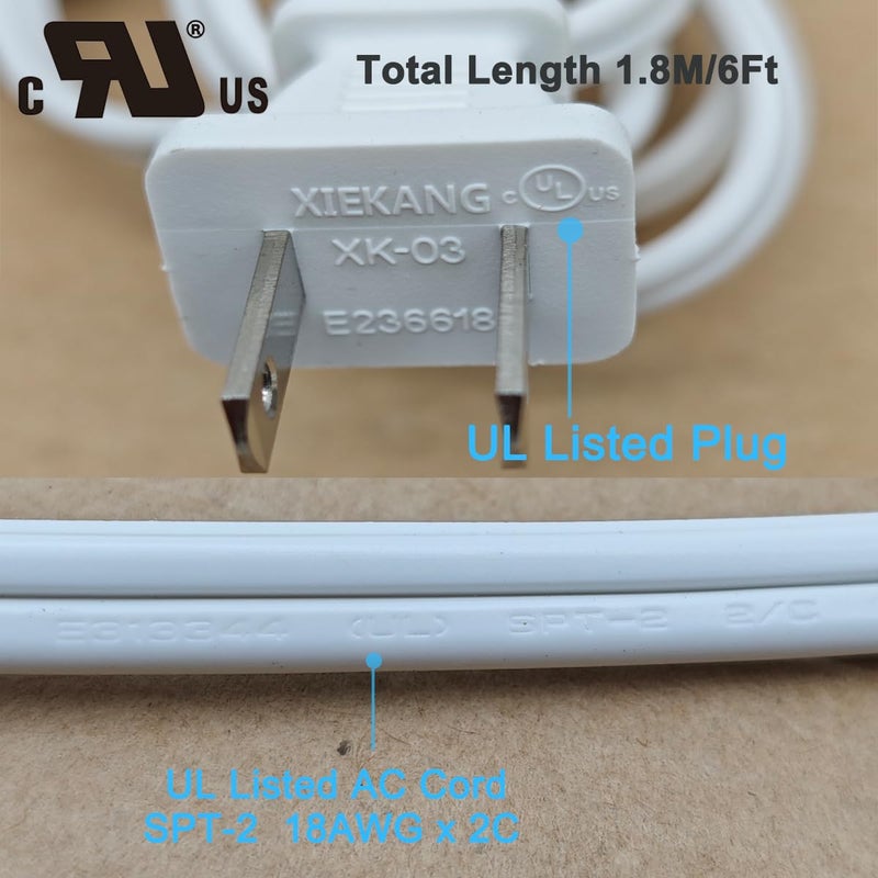 PLUSPOE 2Pack Rotary Dimmer Switch 5.9 ft Extension AC Power Cord Plug Cable for Halogen and Incandescent Bulbs lamp, Compatible with LED dimmable Lights, UL Listed White - Image 3