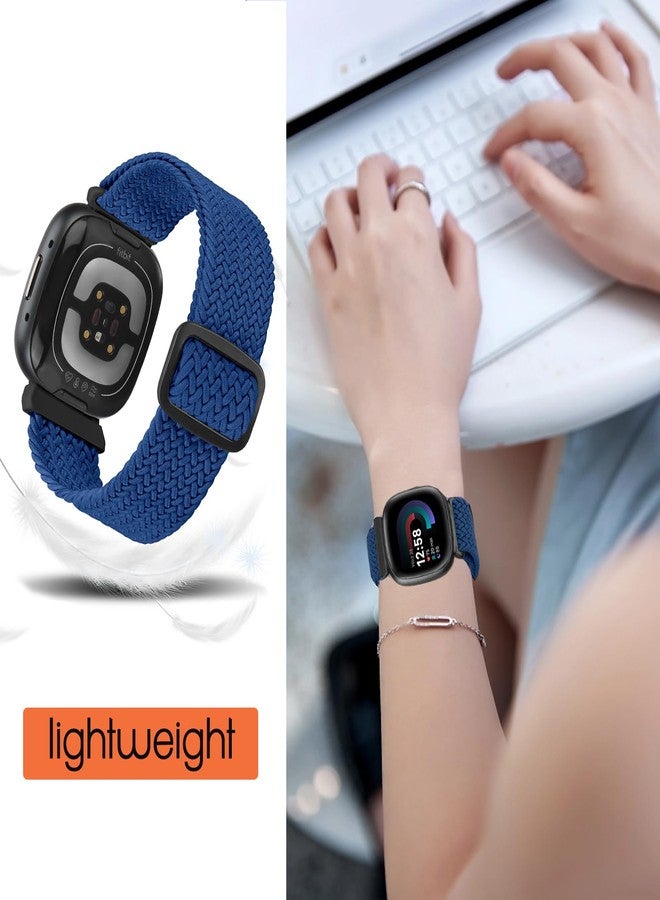 ShuYo Braided Stretchy Solo Loop Bands Compatible With Fitbit Versa 3/Versa 4/Sense 2/Sense for Women Men Nylon Elastic Straps Wristbands for Fitbit Versa 3/4(3 Pack) - Image 3