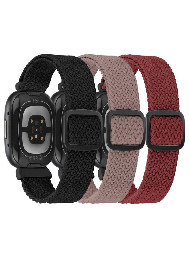 ShuYo Braided Stretchy Solo Loop Bands Compatible With Fitbit Versa 3/Versa 4/Sense 2/Sense for Women Men Nylon Elastic Straps Wristbands for Fitbit Versa 3/4(3 Pack) - Image 1