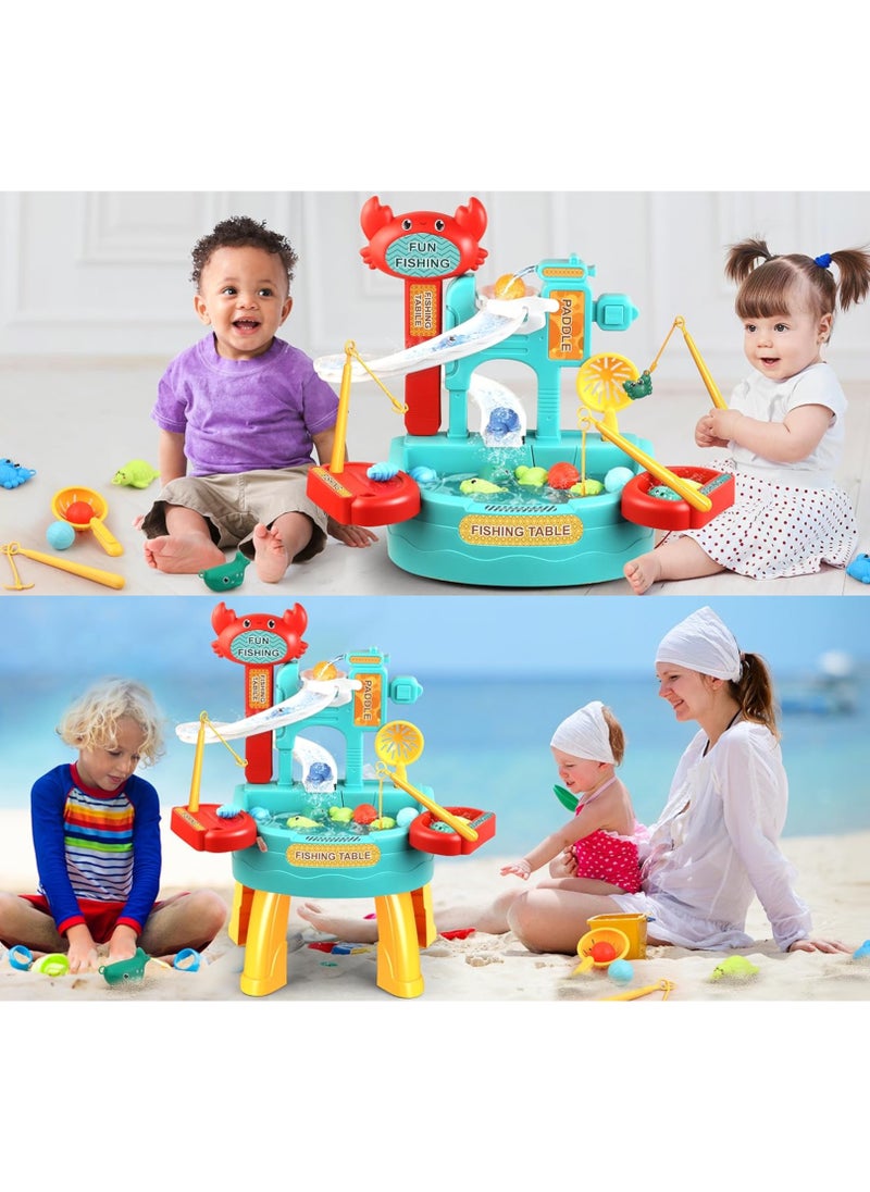 null - 30 PCS Toddler Water Table with  Electric slide fishing platform Automatic Water Circulation System, Mini Water Play Table with Floating Pool Toys u0026 Fishing Game, Interactive Bath Toys for Kids - Image 1