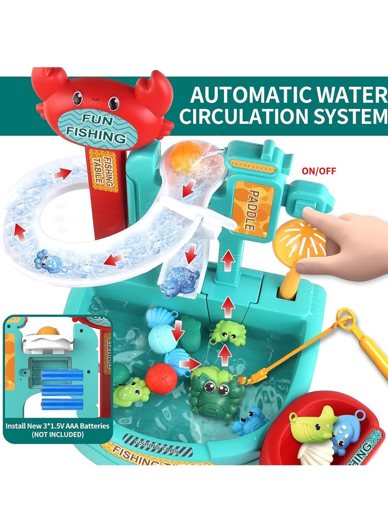 null - 30 PCS Toddler Water Table with  Electric slide fishing platform Automatic Water Circulation System, Mini Water Play Table with Floating Pool Toys u0026 Fishing Game, Interactive Bath Toys for Kids - Image 1