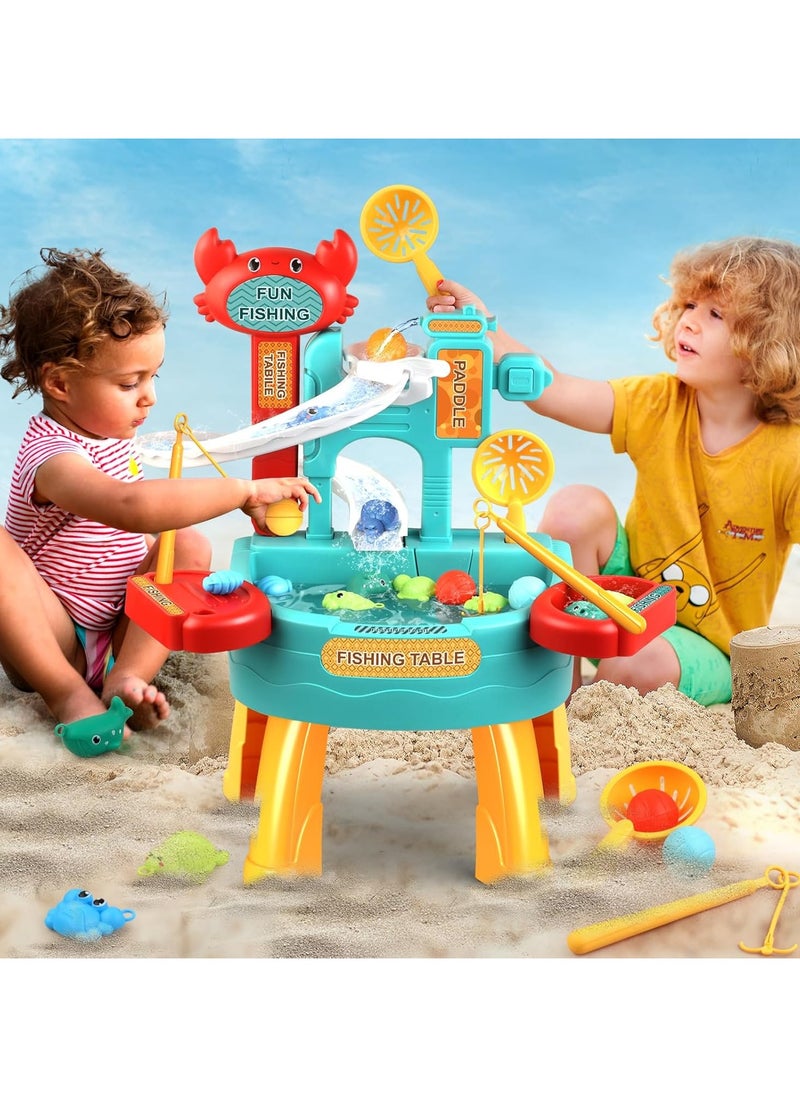 null - 30 PCS Toddler Water Table with  Electric slide fishing platform Automatic Water Circulation System, Mini Water Play Table with Floating Pool Toys u0026 Fishing Game, Interactive Bath Toys for Kids - Image 1