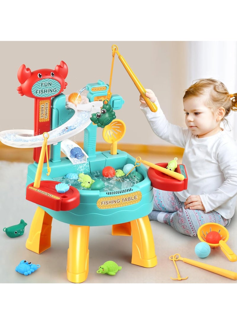 null - 30 PCS Toddler Water Table with  Electric slide fishing platform Automatic Water Circulation System, Mini Water Play Table with Floating Pool Toys u0026 Fishing Game, Interactive Bath Toys for Kids - Image 1