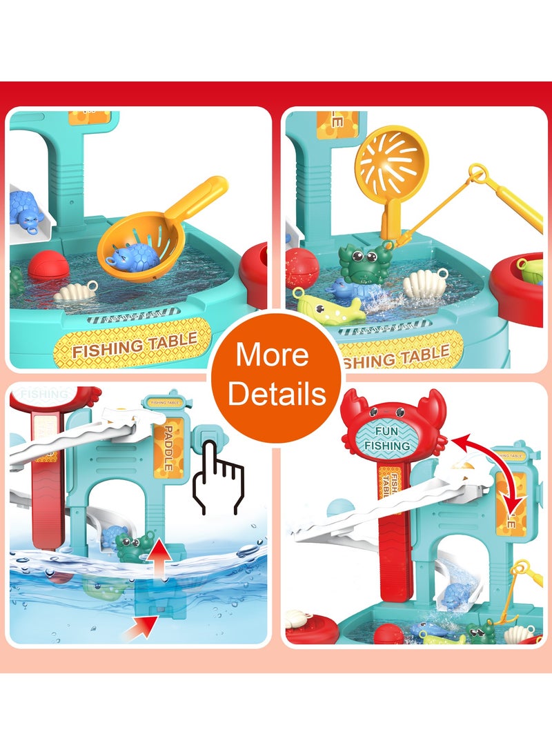 null - 30 PCS Toddler Water Table with  Electric slide fishing platform Automatic Water Circulation System, Mini Water Play Table with Floating Pool Toys u0026 Fishing Game, Interactive Bath Toys for Kids - Image 1