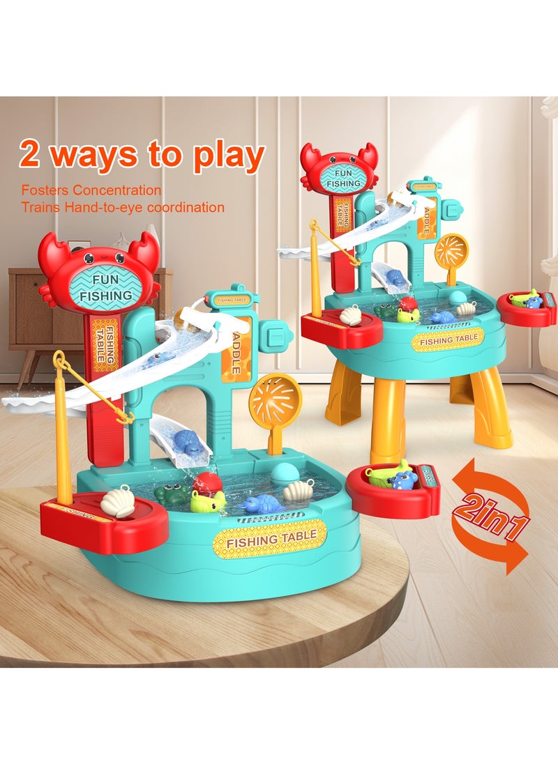 null - 30 PCS Toddler Water Table with  Electric slide fishing platform Automatic Water Circulation System, Mini Water Play Table with Floating Pool Toys u0026 Fishing Game, Interactive Bath Toys for Kids - Image 1