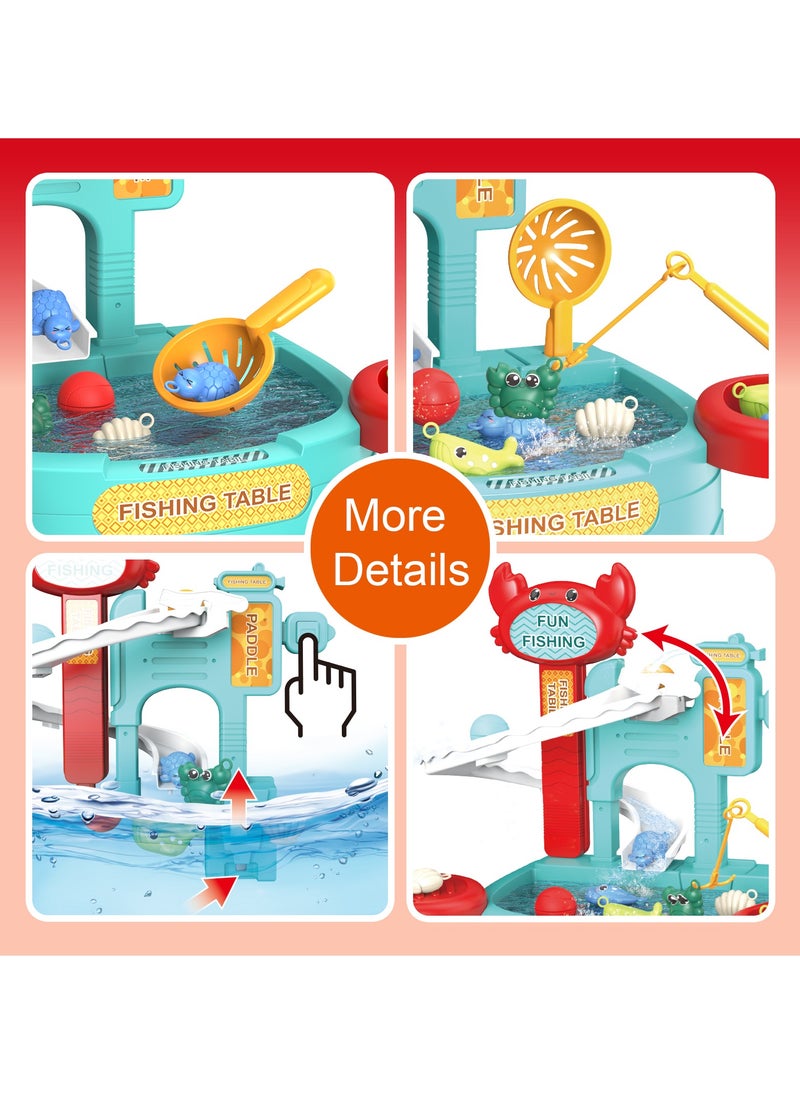 null - 30 PCS Toddler Water Table with  Electric slide fishing platform Automatic Water Circulation System, Mini Water Play Table with Floating Pool Toys u0026 Fishing Game, Interactive Bath Toys for Kids - Image 1