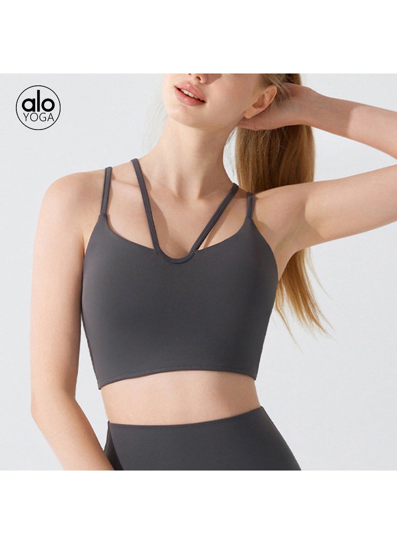 Generic - Alo Sports Bra Yoga Fitness Vest Summer Thin medium gray - Image 1