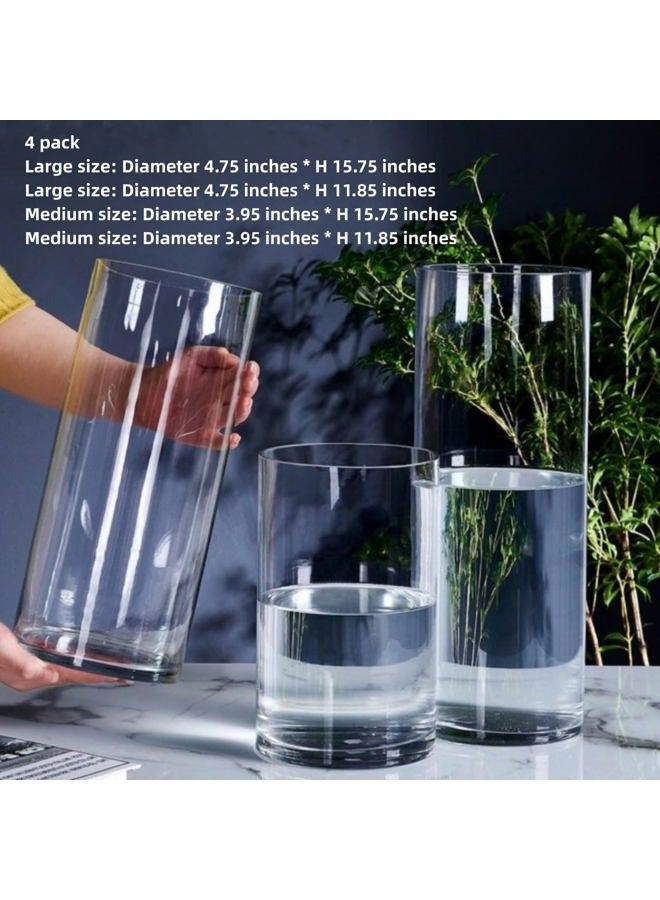 Liotww 4 Pcs Acrylic Clear Cylinder Flower Vase for Plants Bouquet, Unbreakable Hurricane Tall Large Plastic Vases for Wedding Decor, High Hydroponic Floor Vase (H 10" + H 12" 2 Each No Flowers) - Image 3