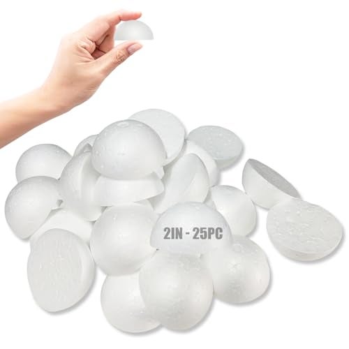 AHKUNMT Styrofoam Half Balls 2 Inch,25PC Large White Half Foam Balls for Crafts, DIY Craft Giant Foam Balls for Home and School,Smooth Solid Round Balls (Half styrofoam-2in-25pc) - Image 1