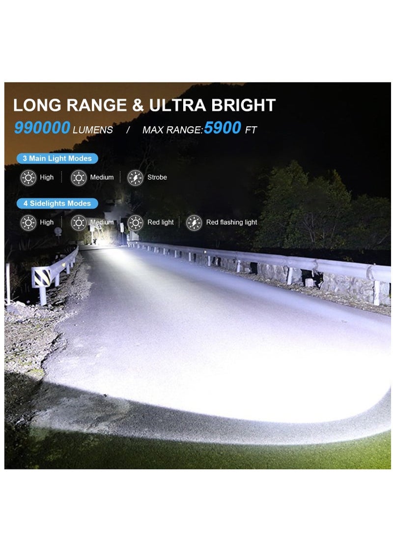 Rechargeable Brightest LED Flashlights  990000 Lumens High Powered 5000mAh Flash Light 7 Modes with COB Waterproof Flashlight for Emergency Camping Hiking