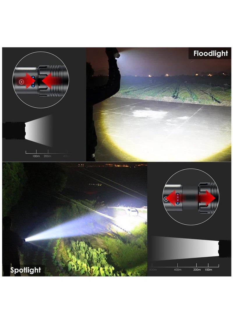 Rechargeable Brightest LED Flashlights  990000 Lumens High Powered 5000mAh Flash Light 7 Modes with COB Waterproof Flashlight for Emergency Camping Hiking