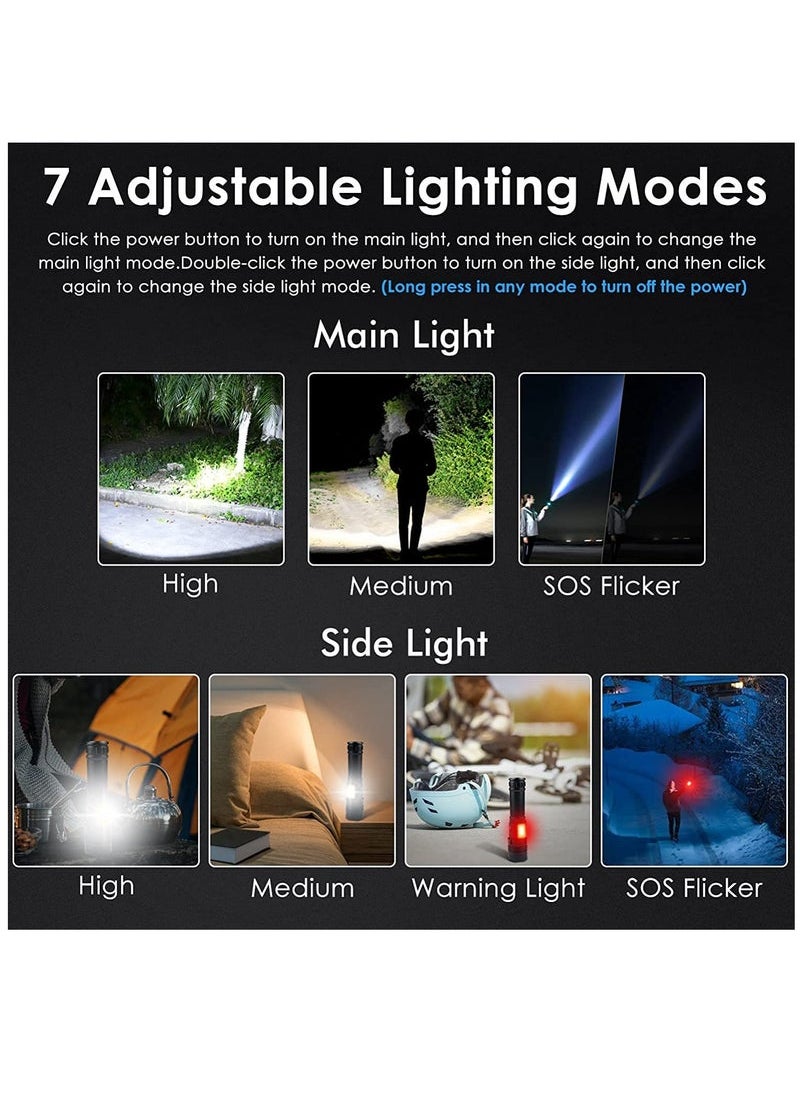 Rechargeable Brightest LED Flashlights  990000 Lumens High Powered 5000mAh Flash Light 7 Modes with COB Waterproof Flashlight for Emergency Camping Hiking