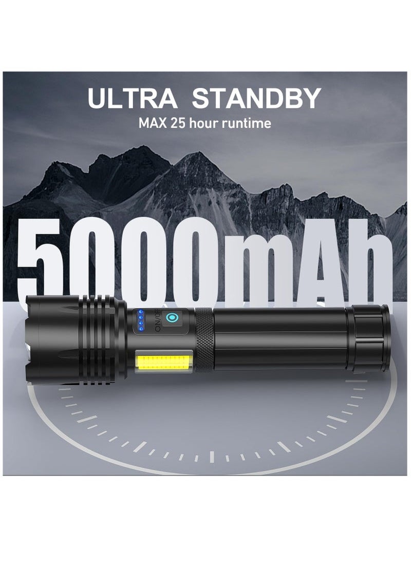 Rechargeable Brightest LED Flashlights  990000 Lumens High Powered 5000mAh Flash Light 7 Modes with COB Waterproof Flashlight for Emergency Camping Hiking