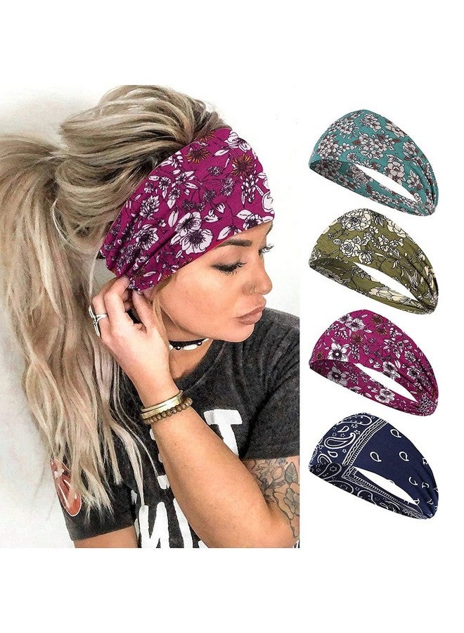 برو بيروس عصابات رأس عريضة من Proberos® للنساء، عصابات رأس Boho Bandeau، أغطية رأس للتمرين، أغطية شعر مطاطية غير قابلة للانزلاق، عبوة من 4 قطع (رائعة) - Image 1