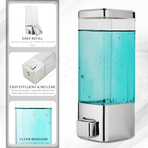 BATH GURU Wall Mounted Liquid Soap Dispenser (350 ml) | Leak-Proof Manual Pump | for Bathroom Wash Basin, Kitchen Sink, Handwash/Dishwash | Easy Refill | Transparent ABS Body, Chrome Finish - Image 5
